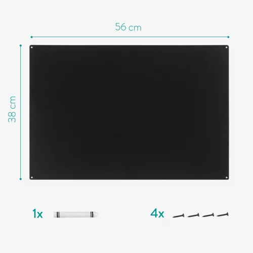 Tabla magnetica metalica Navaris, 56x38 cm, tabla de scris cu creta, marker tip creta, negru, otel
