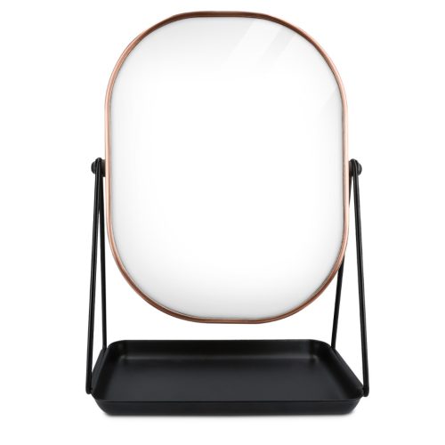 Oglinda cosmetica Navaris cu tava pentru bijuterii, 20.5x13.3x28 cm, cadru metalic, negru, sticla/metal