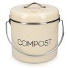 Cos de compost Navaris, 5 L, cu maner si filtru carbon activ, pentru bucatarie, crem, metal