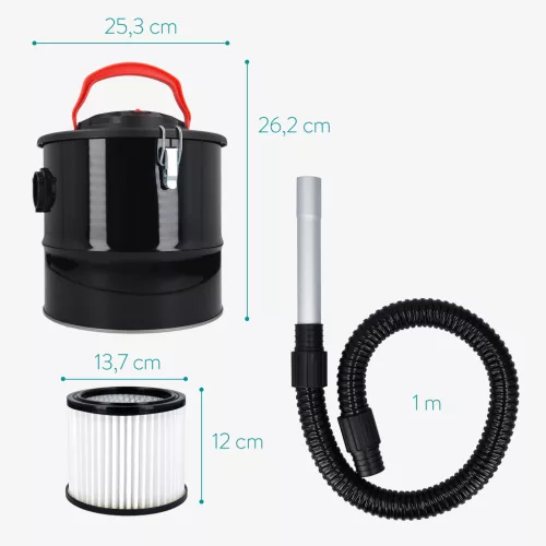 Aspirator pentru cenusa Navaris, 10 L, otel, 800W, cu filtru, compact, negru, 26x26x27 cm, Negru