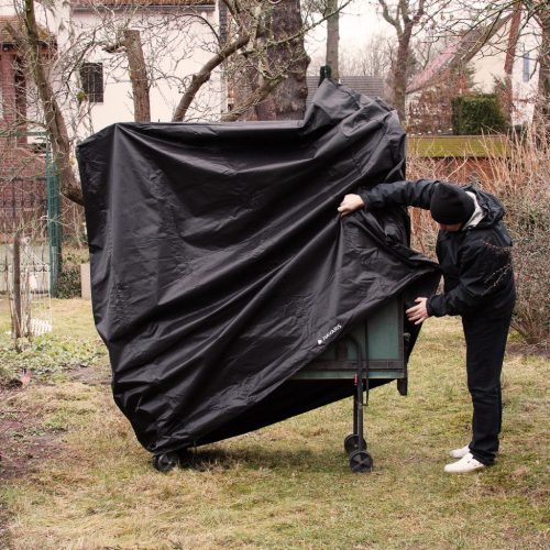 Husa masa tenis Navaris, 2 in 1, 165x70x185 cm sau 370x240 cm, fermoare, 420D Oxford, negru, poliester