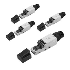   Set 4 Mufe CAT6A RJ-45 pentru cabluri Ethernet CAT6A ecranate, Kwmobile, Argintiu/Negru, Metal, 52520.04