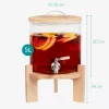 Dozator de bauturi din sticla Navaris cu robinet si stand, 5 l, Maro, 46785.04