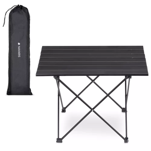 Masa de camping pliabila Navaris, Geanta de transport, Aluminiu, Negru, 45382.01