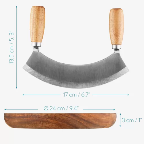 Set tocator rotund si cutit semicircular Navaris, 24x24x3 cm, pentru ierburi aromatice, 52978.01