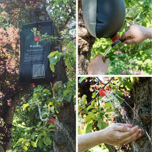 Set 2 x Dus solar de camping Navaris cu furtun si robinet, 20L, Negru, 45686.03.01