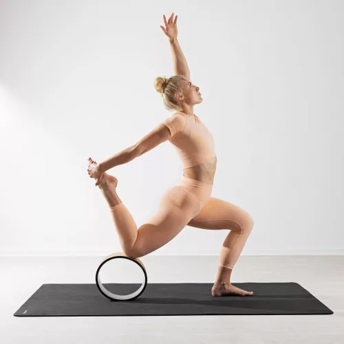Roata yoga Navaris, 33 cm diametru, 13 cm latime, 150 kg, model natural, maro, EVA/polipropilena/pluta
