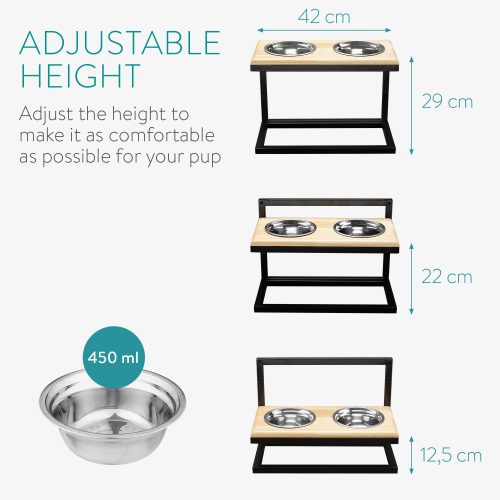 Statie de hranire reglabila cu 2 boluri pentru caini si pisici Navaris, 450 ml, 51387.1.02