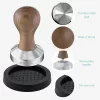 Set Latiera din inox si tamper cu maner din lemn de nuc Navaris, 51 mm, Covoras, 53238.01.02