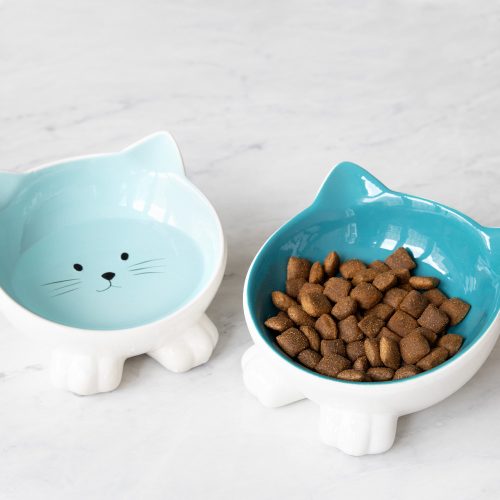 Set 2 Boluri din ceramica pentru pisici Navaris, Anti-alunecare, Verde, 50736.04