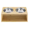 Set 2 Boluri pentru pisici si caini cu suport din bambus Navaris, 400 ml, Maro, 54135.2