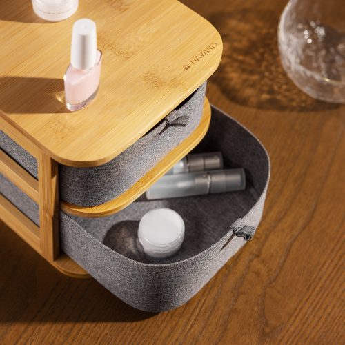 Organizator pentru cosmetice din bambus si material textil Navaris, 2 Sertare, 54184.01