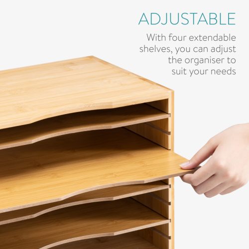 Organizator documente Navaris, 33x24.5x26 cm, rafturi reglabile, birou, maro, bambus