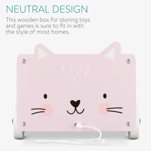 Cutie depozitare jucarii cu roti Navaris, model pisica, 25.5x24x20 cm, gri, textil/plastic