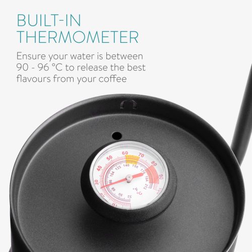 Fierbator cafea Navaris pour-over, 1000 ml, termometru integrat, argintiu, lemn/otel inoxidabil