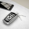 Husa Cheie Auto pentru BMW - 3 Butoane - Keyless Go, kwmobile, Silicon, Argintiu / Negru, 55039.01