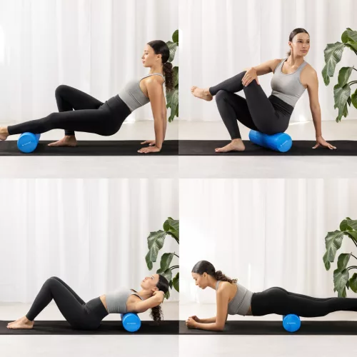 Rulou Pilates Navaris, densitate mare, 45x15 cm, stretching si masaj muscular, albastru, EVA