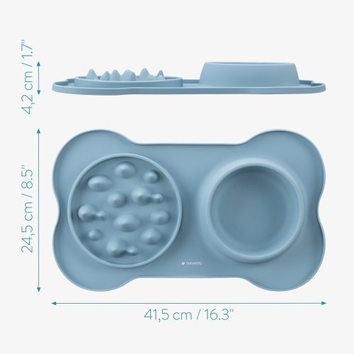 Covoras de hranire lenta si bol de apa incorporat Navaris, 42 x 25 cm, Albastru, 55133.17
