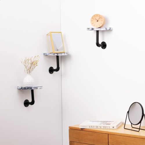 Set 3 rafturi decorative rotunde Navaris, perete, 20x15x2 cm, pin/metal, alb, metal