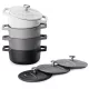 Set 4 Mini Oale din fontă Navaris, 10.5 cm, 290 ml, pentru cuptor si plita, negru/alb, 49079.04.03