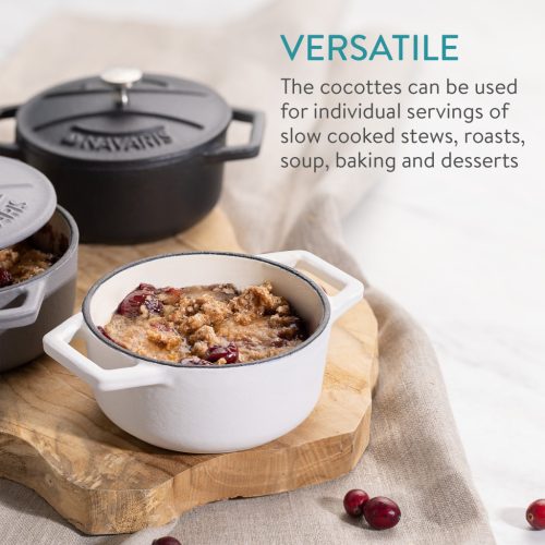 Set 4 Mini Oale din fontă Navaris, 10.5 cm, 290 ml, pentru cuptor si plita, negru/alb, 49079.04.03