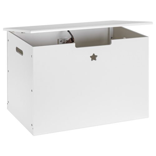 Lada jucarii din lemn Navaris, capac banca 50 kg, 60x38x42 cm, organizare camera, alb, lemn