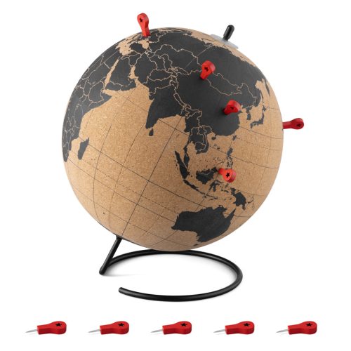 Glob pamantesc din pluta Navaris, 20 cm, suport metalic, rotire 360, negru, pluta/metal