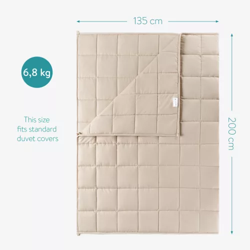 Patura grea Navaris, umplutura perle de sticla, 135x200 cm, 6.8 kg, bej, sticla/poliester/bumbac