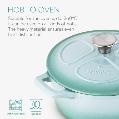 Oala antiaderenta din fonta Navaris pentru plite/cuptoare - 24 cm - 3,5 l - verde deschis, 48777.01.71