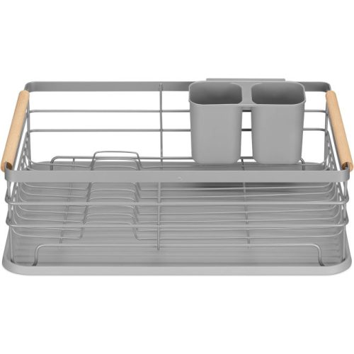 Scurgator de vase Navaris, cu suport de picurare, cu raft pentru farfurii, pahare si tacamuri, gri, 42.5x31.5x14 cm, 52545.03