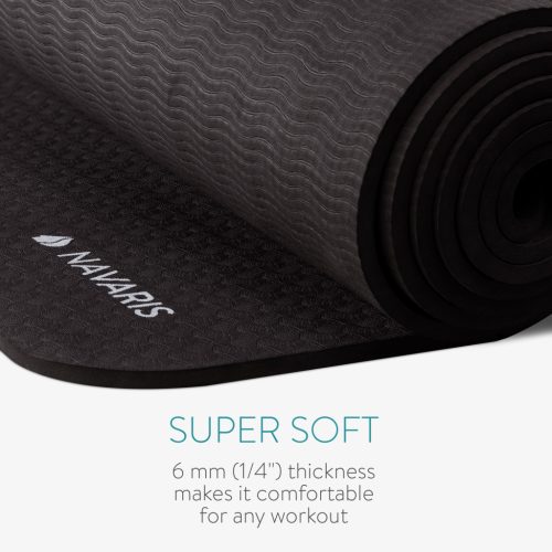 Saltea yoga XXL Navaris, 180x120x0.6 cm, extra spatiu, antiderapanta, negru, TPE
