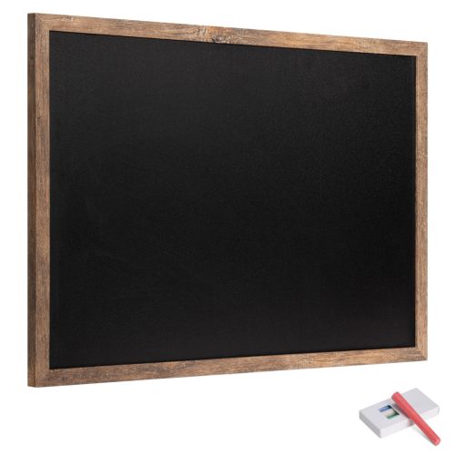 Tabla scolara Navaris cu rama MDF, 60x40 cm, montaj perete, 4 crete incluse, negru/natur, negru, MDF