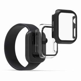   Set 2 Huse pentru Apple Watch 7 (41mm), kwmobile, Sticla securizata, Negru / Transparent, 56540.01