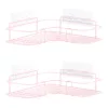 Set 2 rafturi colt dus Navaris, autoadezive, 26.5x26.5x7 cm, max 3 kg/polita, roz, metal