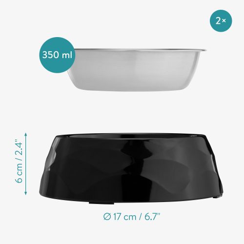 Set 2 Boluri pentru animale de companie Navaris, Metal, Negru, 57479.01