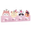 Cuier perete copii Navaris, 4 carlige, design animale, 40x14.8x0.9 cm, multicolor, lemn