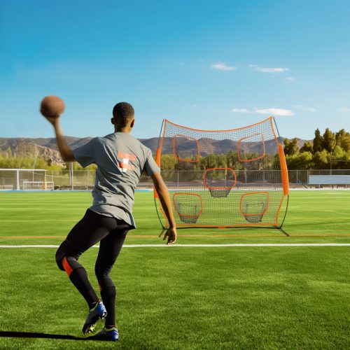 Plasa antrenament aruncare Navaris, 5 buzunare, 240x240x120 cm, pliabila, cu geanta, negru, poliester