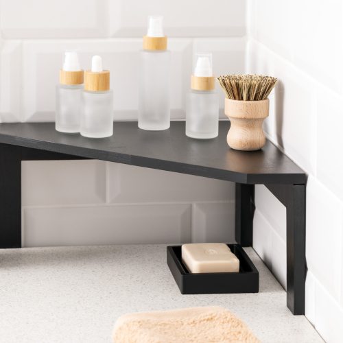 Raft coltar Navaris, 30x30x15 cm, pentru colt dulap sau blat, negru, bambus