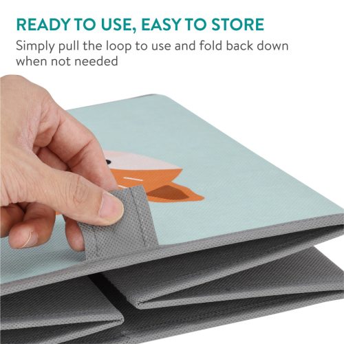 Set 3 cutii depozitare copii Navaris, 28x28x28 cm, design vulpe, verde, polipropilena/carton