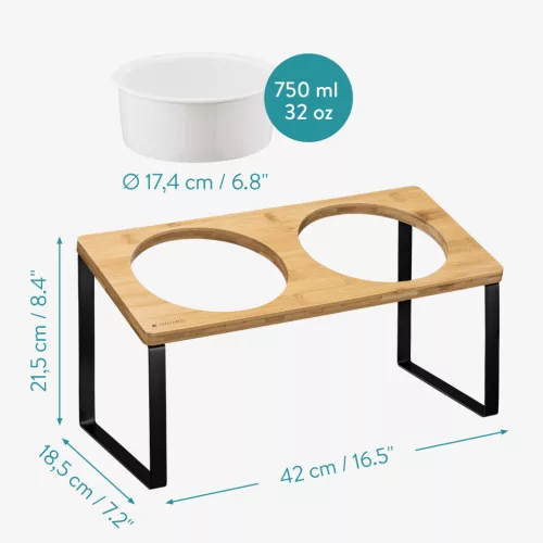 Set castroane animale Navaris cu suport inalt, 2 boluri din ceramica, 950 ml fiecare, 55228.3