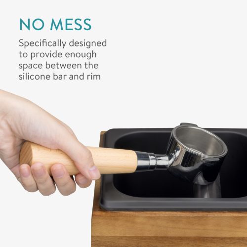 Cutie lovit cafea Navaris, acacia si inox, 18x17x11 cm, maro/negru, otel inoxidabil/silicon