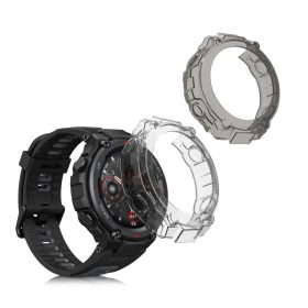  Set 2 Huse pentru Huami Amazfit T-Rex/Amazfit T-Rex Pro, Kwmobile, Negru/Transparent, Silicon, 58459.02