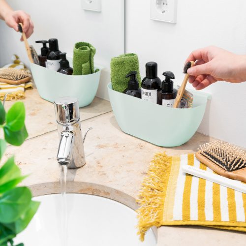 Set 2 cosuri suspendabile Navaris, peste usa, 3.8 L fiecare, 28x13.5x11 cm, alb/verde, metal