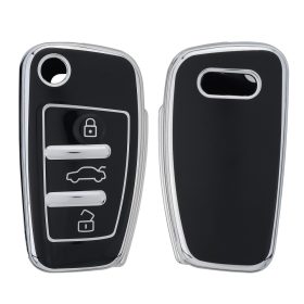   Husa Cheie Auto pentru Audi 3 Butoane, Kwmobile, Negru/Argintiu, Silicon, 57050.04