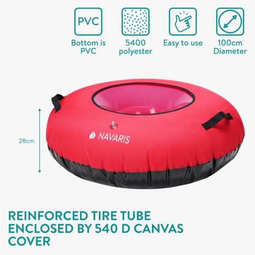 Sanie gonflabila Navaris, diametru 100 cm, cu manere robuste, umflare rapida, rosu, PVC/poliester