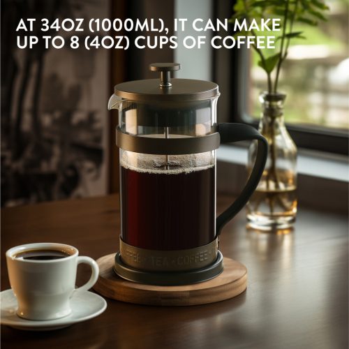 Presa franceza Navaris din sticla borosilicata, 1000ml, infuzor cafea ceai, 46547.03