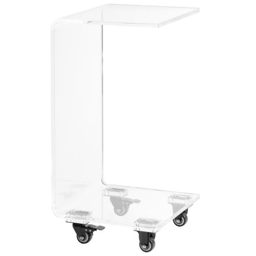 Masa acrilica cu roti Navaris, C-shape, 66x30x30 cm, living si birou, acril, transparent, plastic