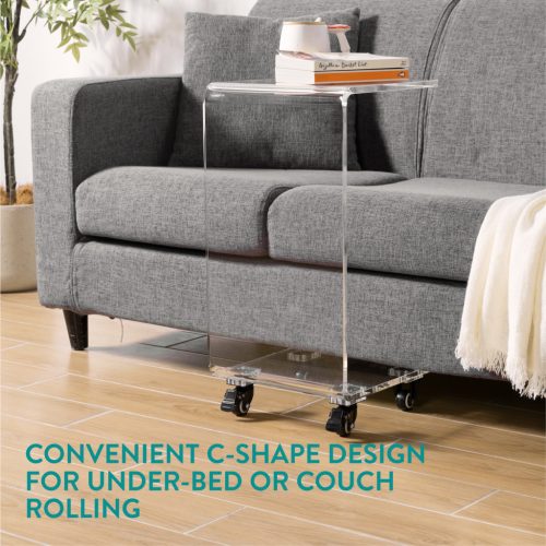 Masa acrilica cu roti Navaris, C-shape, 66x30x30 cm, living si birou, acril, transparent, plastic