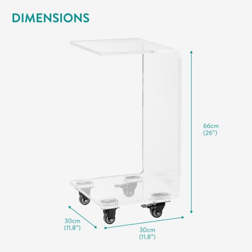 Masa acrilica cu roti Navaris, C-shape, 66x30x30 cm, living si birou, acril, transparent, plastic