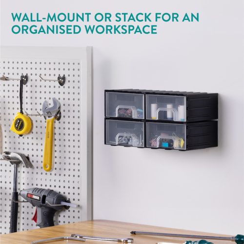 Cutie organizare Navaris cu 4 sertare interconectabile, 5.9x5.1x2.9 cm, montaj perete, gri, plastic